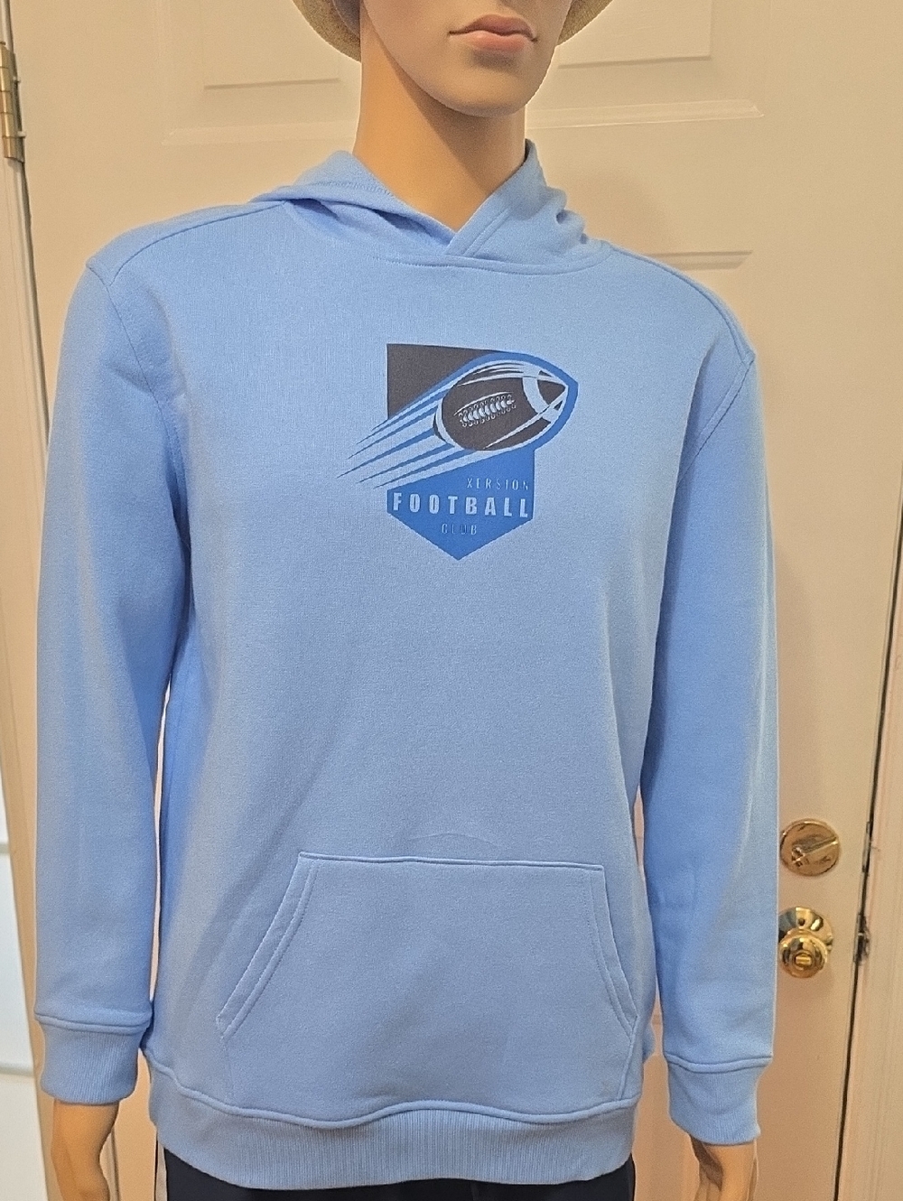 Xersion Boys Husky Blue Hooded Pullover Football Print & Matching Pants Large